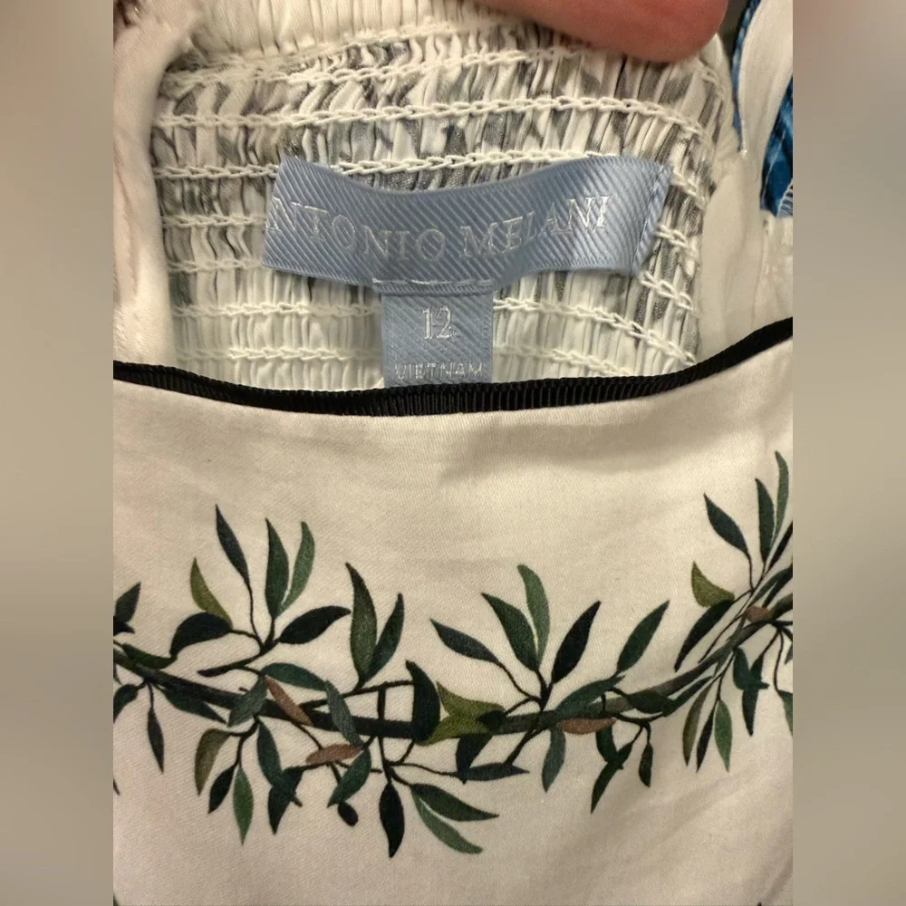 Antonio Melani x Jen Sumko Blue Shell Green Floral Cottage Core Dress Size 12 - Picture 5 of 7